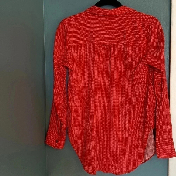 Maeve red with with polka dot blouse - women small - long sleeve vneck - Picture 5 of 6